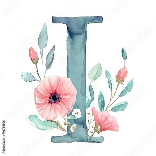Wallpaper Mural Watercolor cottagecore alphabet letter I Torontodigital.ca