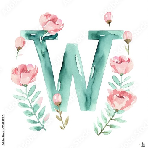 Wallpaper Mural Watercolor cottagecore alphabet letter W Torontodigital.ca