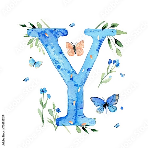 Wallpaper Mural Watercolor cottagecore alphabet letter Y Torontodigital.ca