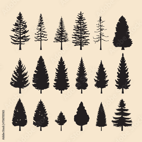 Pine set black silhouette vector Clip art