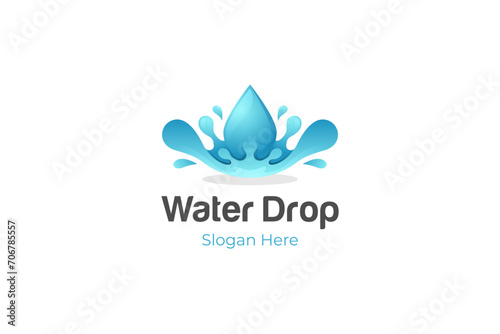 water droplets logo design with gradient blue symbol  rain drop graphic element. pure water droplets vector logo template