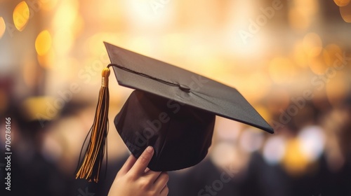Closeup of a hand clutching a graduation cap, signifying the perseverance of students during difficult times.