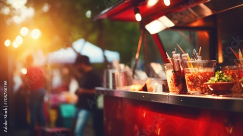 Detailed shot of a food truck serving up delicious treats, a staple at any music festival experience. photo