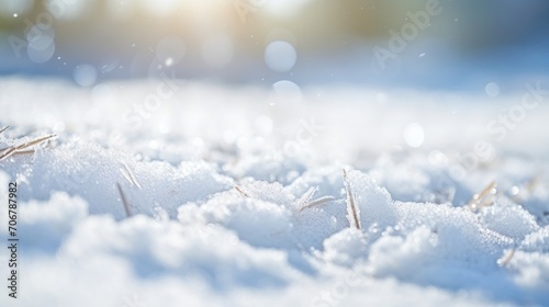 Closeup of a thin layer of snow, showing the impact of warmer temperatures on winter weather. photo