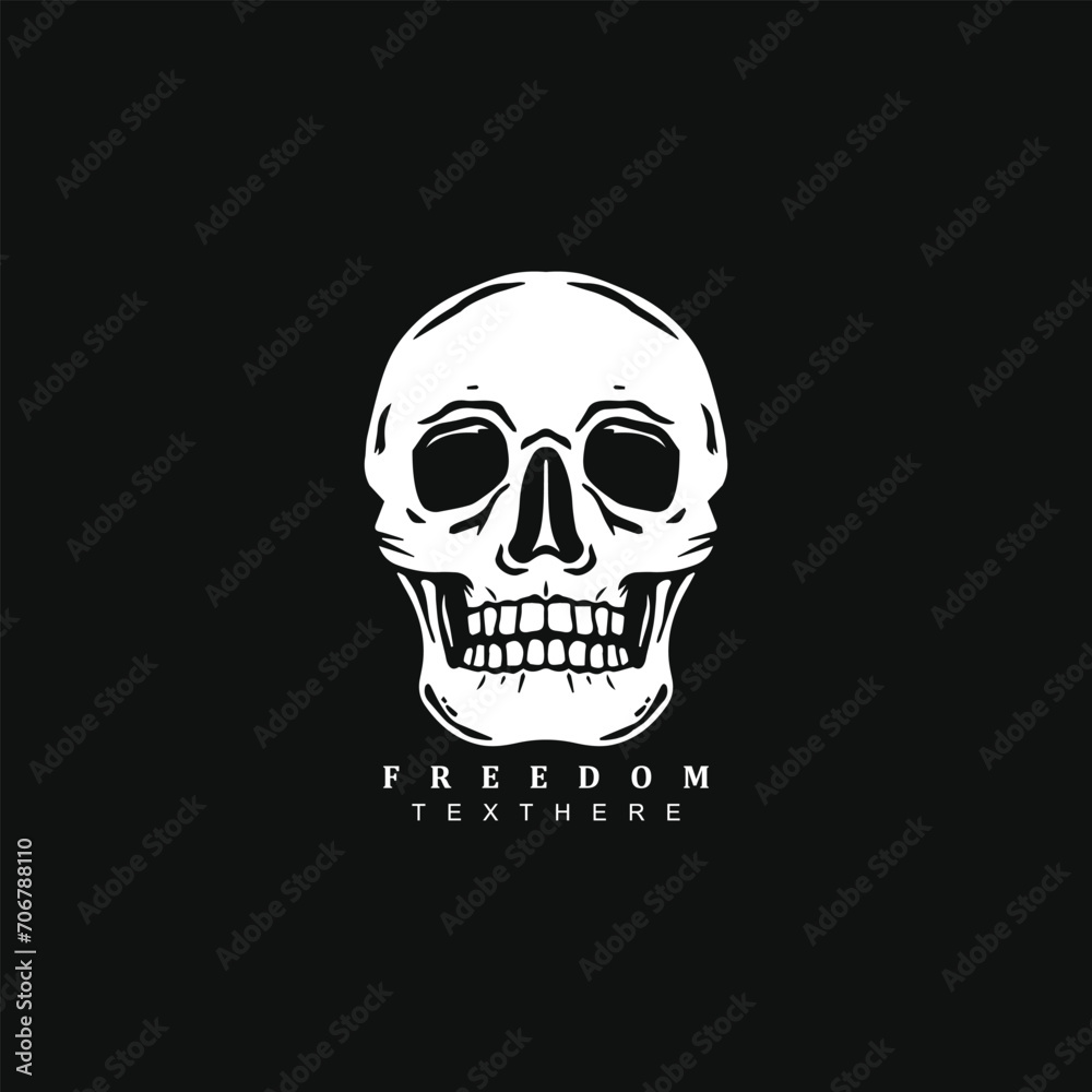 Hand drawn human skull vector illustration isolated on black background