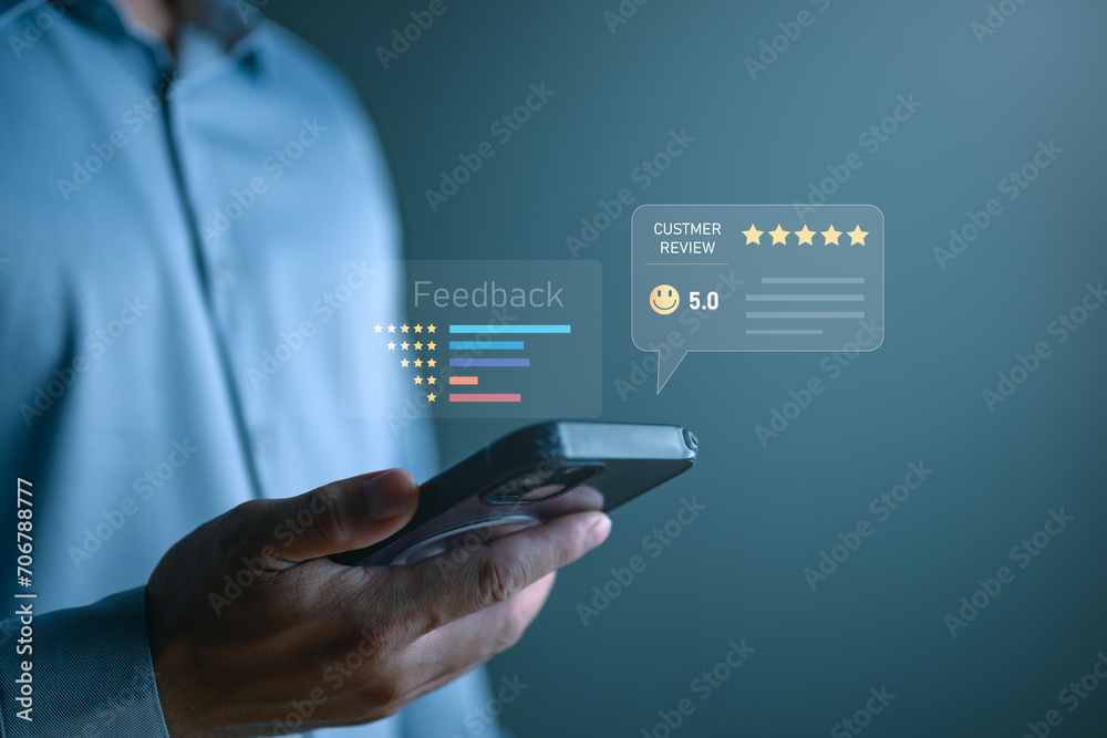 Customer Experience Concept, Best Excellent Services Rating for Satisfaction present by Hand of Client Showing excellent rating Five Star. Review, feedback, good, the best of product and service Customer Experience Concept, Best Excellent Services Rating for Satisfaction present by Hand of Client Showing excellent rating Five Star. Review, feedback, good, the best of product and service