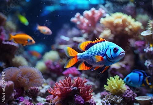 Ornamental fish on the beautiful sea bottom with coral reefs © Lahiru