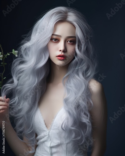 girl with long silver hair in a romantic image