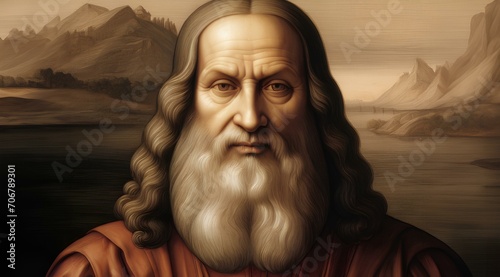 イタリアの芸術家、博学者、レオナルド・ダ・ヴィンチの肖像｜Portrait of Leonardo da Vinci, Italian artist and polymath. Generative AI photo