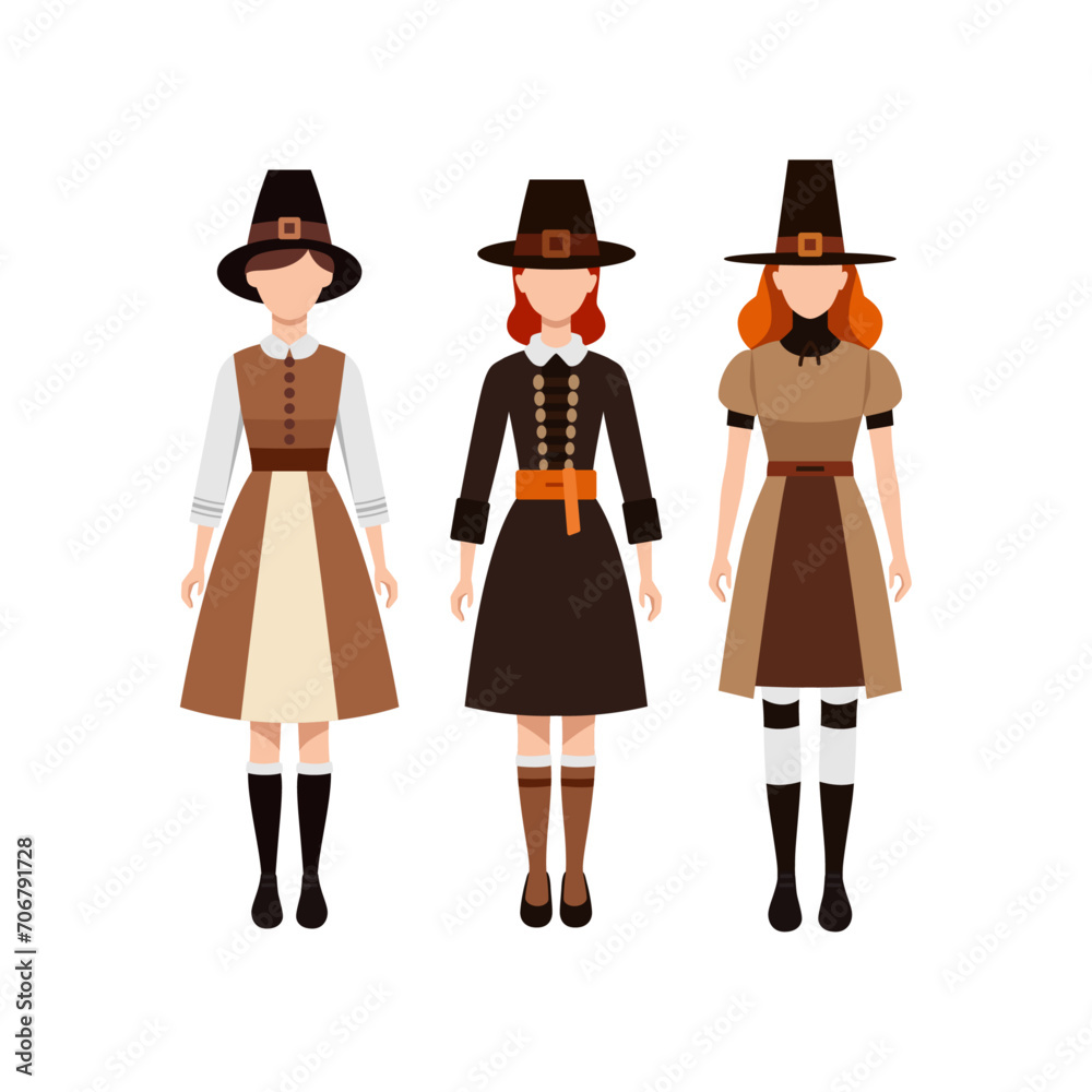 Simple Flat Design of Pilgrim Hats and Native American Headdresses for Thanksgiving Theme Illustration. Simple Flat Design of Pilgrim Hats and Native American Headdresses for Thanksgiving Theme Illustration.