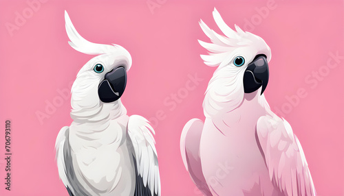 couple of pink parrots pink background character cartoon illustration