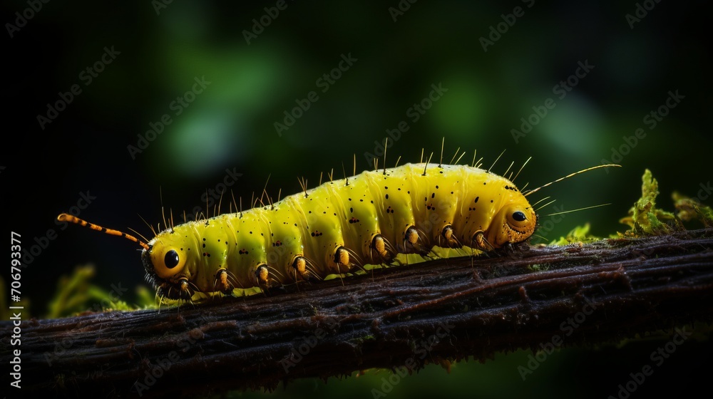 Vibrant yellow caterpillar close-up: high-resolution 8k wallpaper stock photo