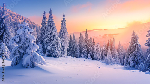 A Snowy Mountain Sunset