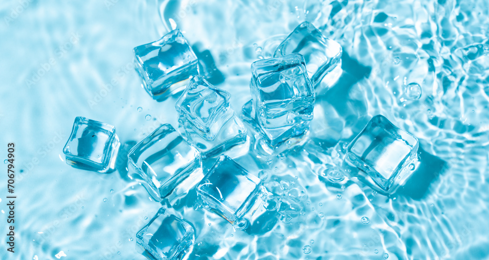 Blue water wave and ice cubes background. Blue water wave and ice cubes background.