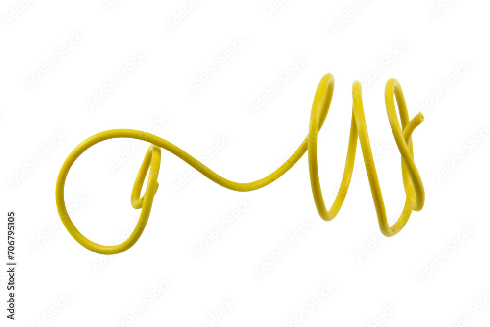 yellow wire cable of usb and adapter isolated on white background.Selection focus. yellow wire cable of usb and adapter isolated on white background.Selection focus.