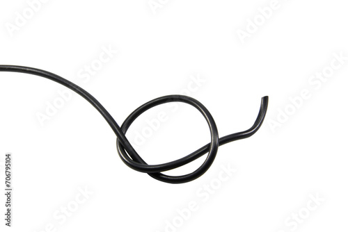 black wire cable of usb and adapter isolated on white background.Selection focus.