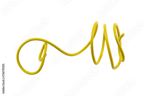 yellow wire cable of usb and adapter isolated on white background.Selection focus.