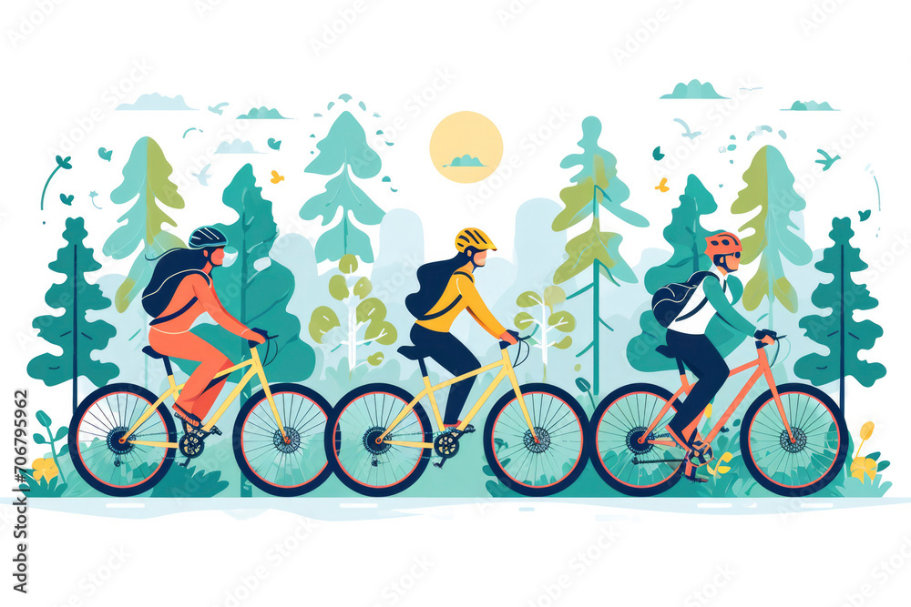 Fototapeta premium Outdoor People activity with bicycle flat design