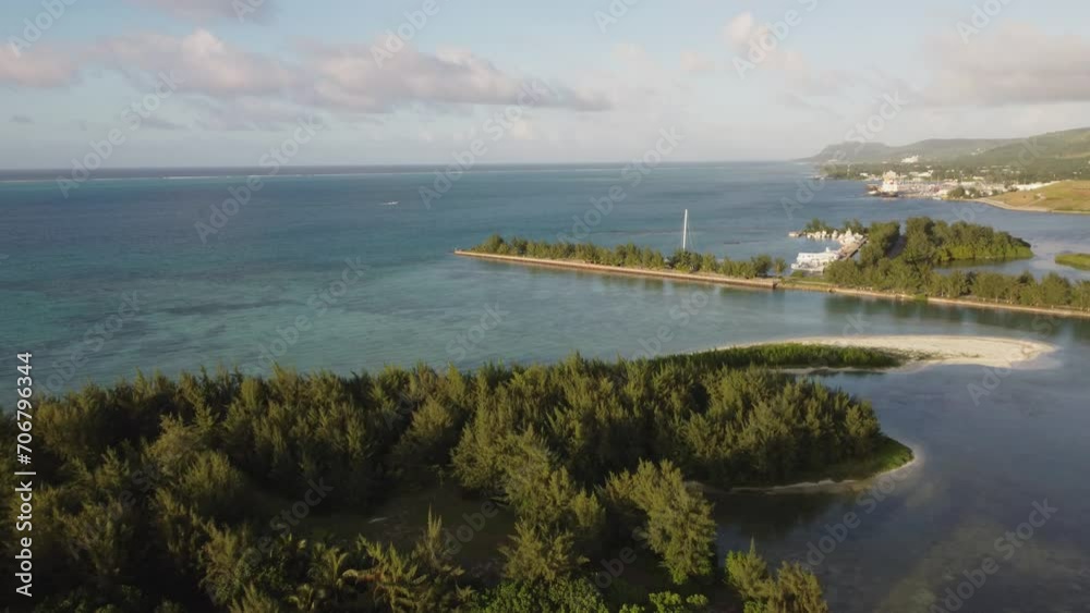Aerial view of fishing bay at Saipan, Northern Mariana Islands during a golden hour Aerial view of fishing bay at Saipan, Northern Mariana Islands during a golden hour