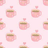 Adorable Kids' Cartoon Patterns: Coffee Cup in Flat Style - Seamless and Cute, Perfect for Playful Prints, Textiles, and Events
