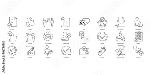 Approval icons set. Set of editable stroke icons.Vector set of Approval photo