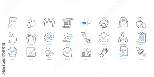Approval icons set. Set of editable stroke icons.Vector set of Approval