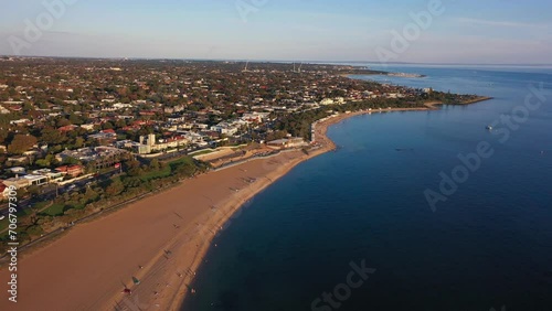 Wallpaper Mural Drone footage flying towards Brighton's Colourful Bathing Boxes along the beach in autumn Torontodigital.ca