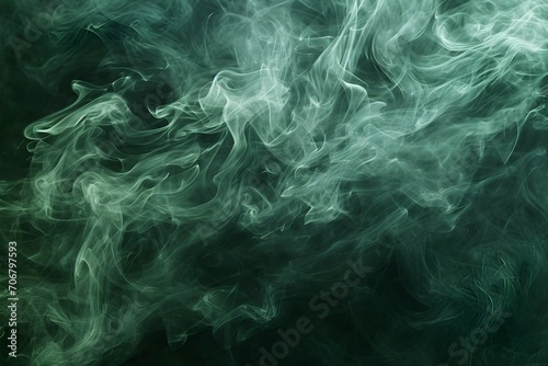 Abstract Green smoke on a dark background. Texture