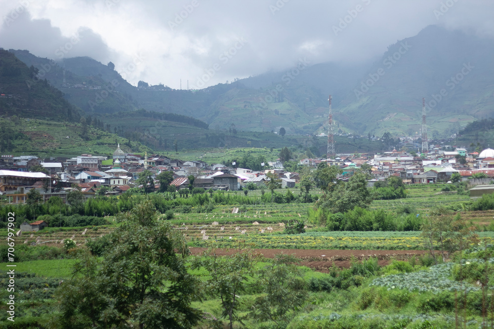 Banjarnegara, January 10, 2024 
landscape view of residents' houses under the mountain