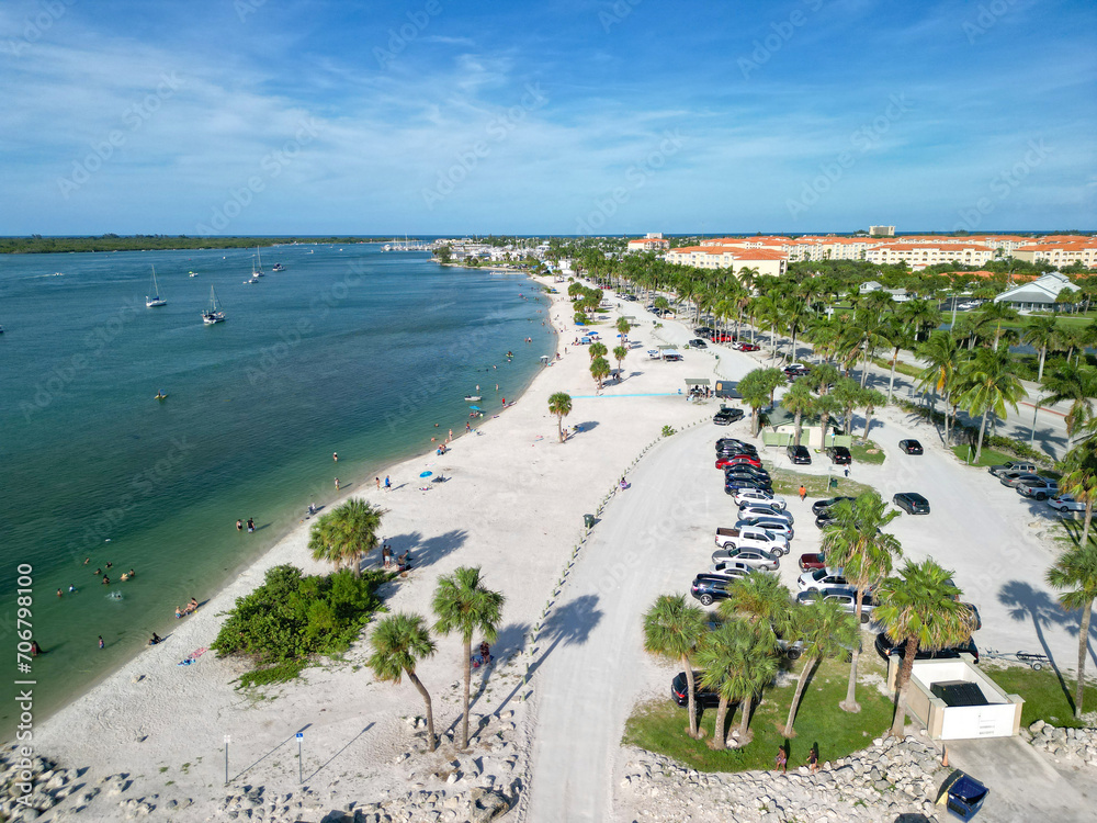 Beach recreation area along the river in Fort Pierce on Treasure Coast of Florida in St. Lucie County