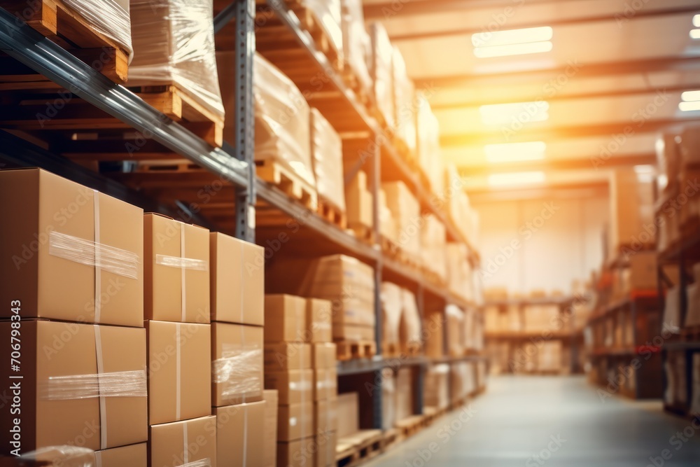 Blurred business background, Blur warehouse with bokeh light background
