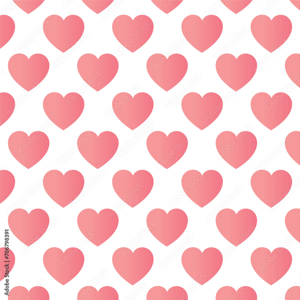 Vector pattern pink hearts decoration, flat icons on white background for Valentines Day holiday or Weddings. Holiday seamless pattern design, backgrounds, prints