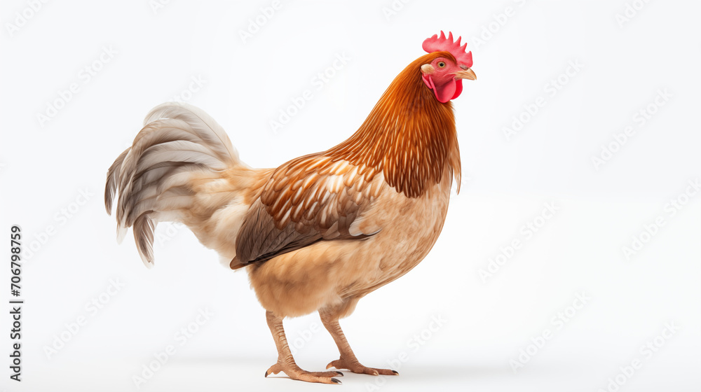 Fototapeta premium brown hen standing isolated on white background photograph