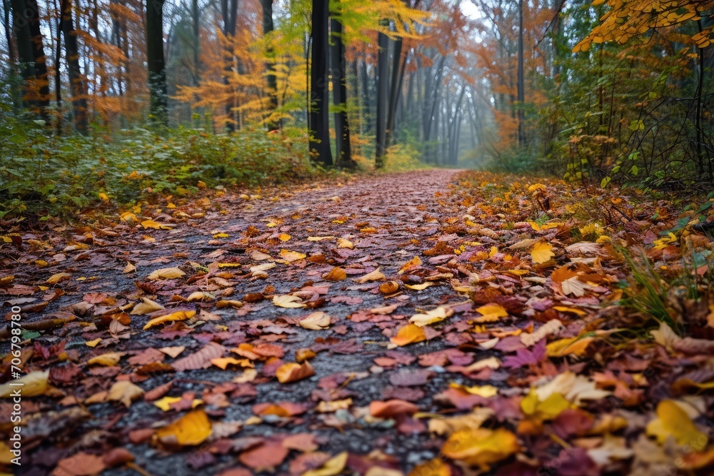 Colorful autumn leaves on a forest path