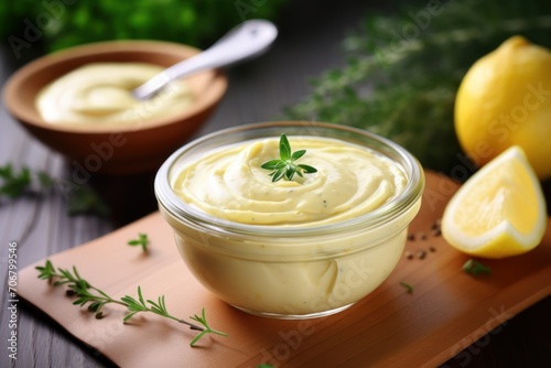 Yummy mayonnaise on the table photo