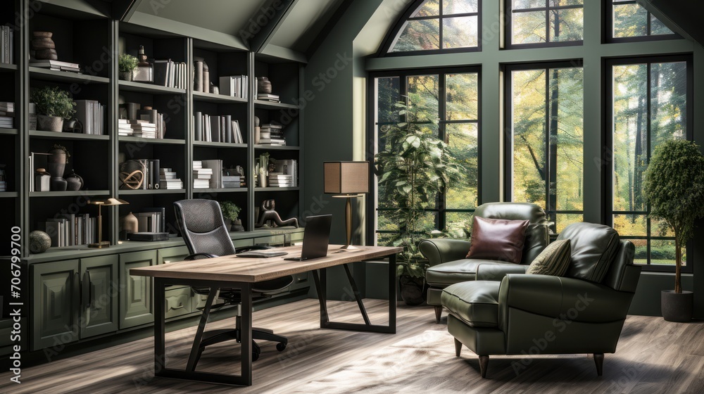 Classy green home office interior for business people Classy green home office interior for business people