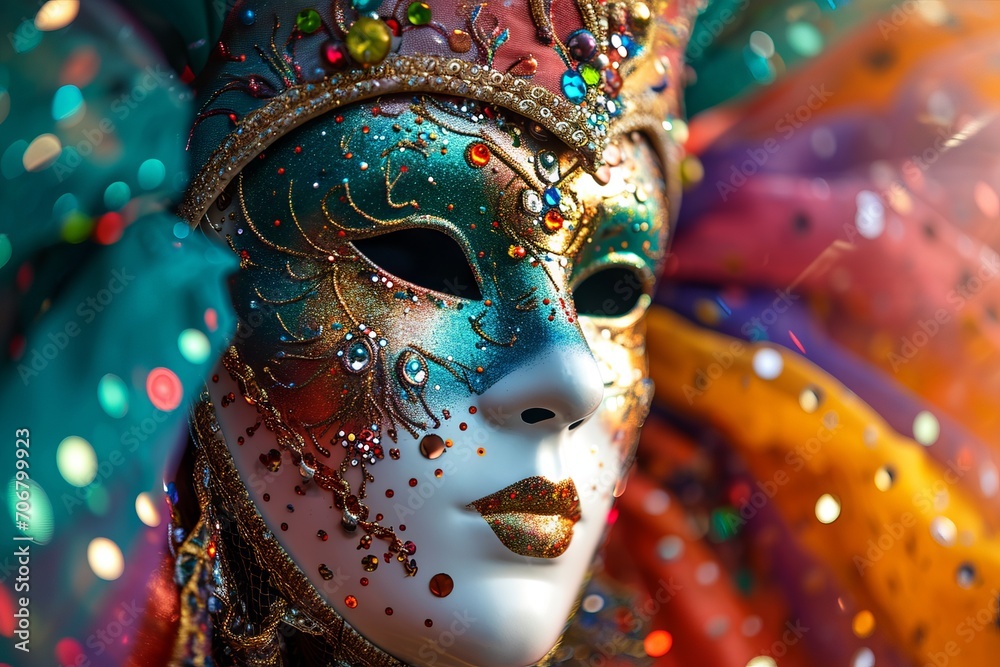 enchanting venecian mask amidst vibrant festivities, Generative AI