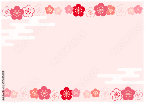 ひな祭りで使える桃の花の和風フレーム背景3薄ピンク