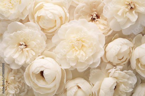 Gorgeous flower wall of fresh ivory peonies, beautiful background