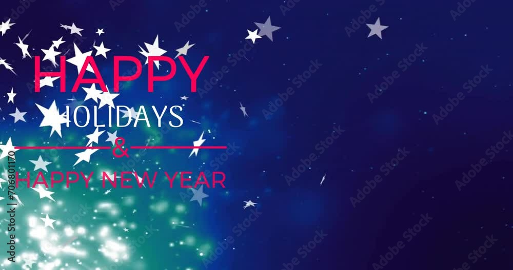 Animation of happy holidays text over christmas stars falling Animation of happy holidays text over christmas stars falling