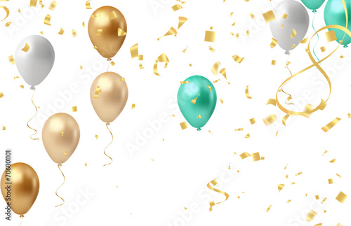 Celebration background with balloons and confetti. Vector illustration.
