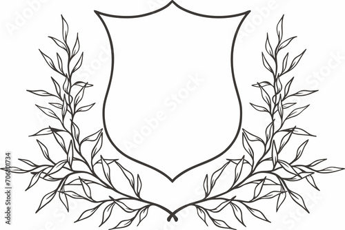 vector crest leaves frame template, monogram leaves crest, vintage crest emblem line art, monogram frame hand drawn