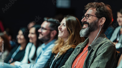 in conference audience with happy people at the event