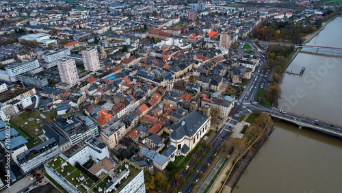 Aerial view around the old town of the city Thionville in France on a sunny day in spring.