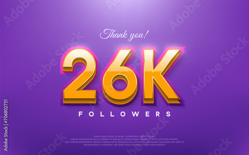 Thank you 26k followers, 3d design with orange on blue background.