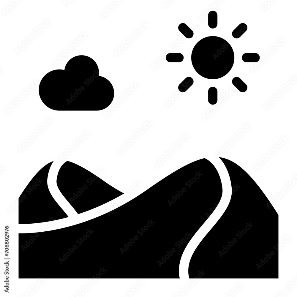 Desert sand dunes vector line icon Desert sand dunes vector line icon