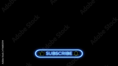 youtube subscribe shiny neon glowing button on black screen, bell, like icon lower third animation photo