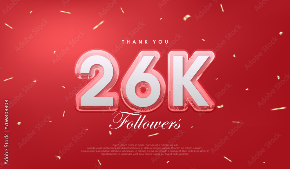 Red background for 26k followers celebration.