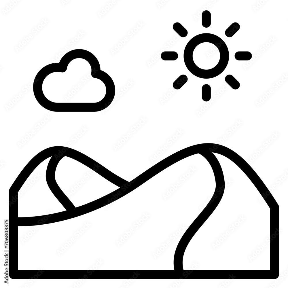 Desert sand dunes vector line icon Desert sand dunes vector line icon