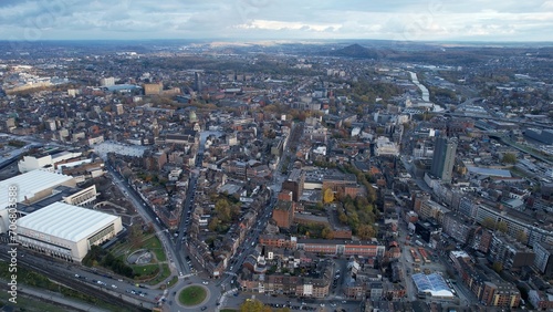Aerial view around the old town of the city Charleroi in Belgium on a sunny day in autumn.
